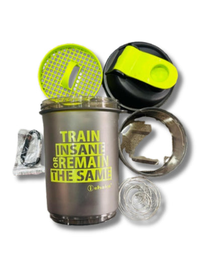 Train Insane Shaker Bottle - 3 Compartments - Grey/Green